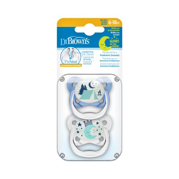 PreVent Glow in the Dark BUTTERFLY SHIELD Pacifier – 2-Pack – Blue / Stage 2